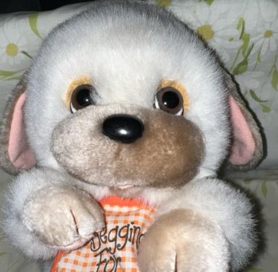 Vintage Applause Dog Plush Little Beggar Gingham Orange White Bib