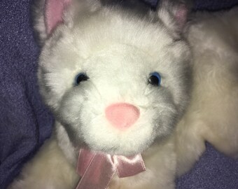 Vintage Cat Plush BJ Toy White Kitten Blue Eyes Pink Nose