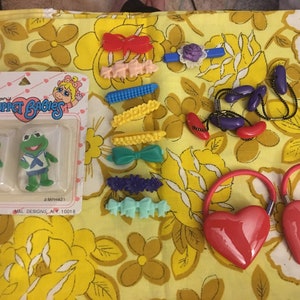 Vintage Hair Barretts Metal plastic Clips Ponytail flowers Animals Lot sets Girls doll braids Accessories butterflies Hearts Cats birds image 5