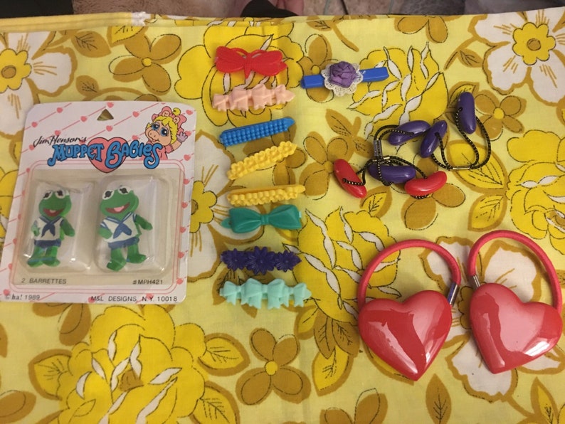 Vintage Hair Barretts Metal plastic Clips Ponytail flowers Animals Lot sets Girls doll braids Accessories butterflies Hearts Cats birds image 5