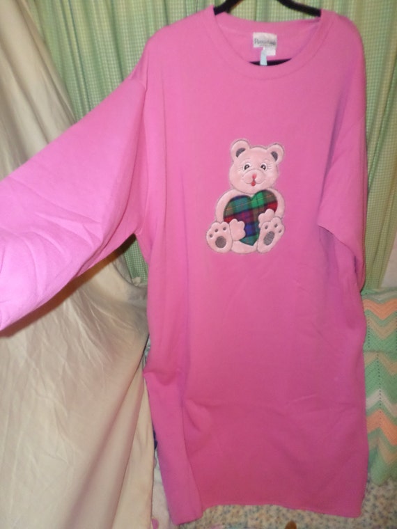 Sweatshirt Nightgown Womens Fits Like 2x 80's Pink Fuzzy Teddy