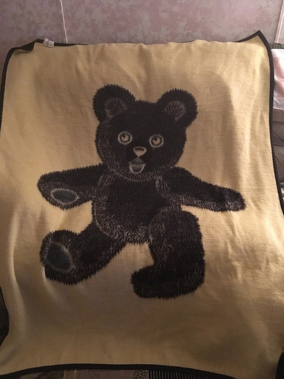 Vintage Teddy Bear Blanket Brown Beige Safari Weavers West Germany