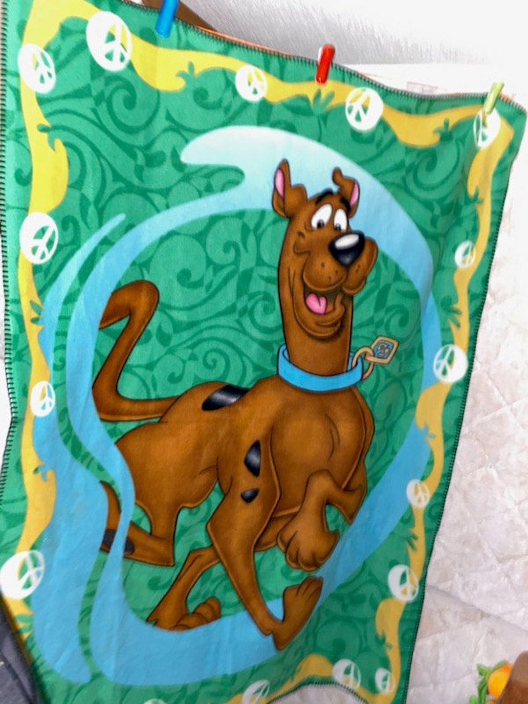 Scooby-Doo 大判ラグ ブランケット ラグマット ヴィンテージ USA製 Vintage Scooby Doo Blanket Throw Mohawk 2003 Peace Signs Green