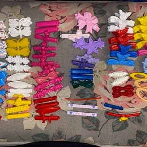 Vintage Hair Barretts Metal plastic Clips Ponytail flowers Animals Lot sets Girls doll braids Accessories butterflies Hearts Cats birds image 10