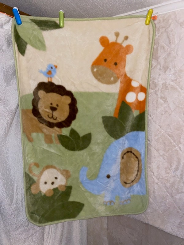 Vintage Carters Baby Blanket Green Leaves Orange Giraffe Blue Elephant Bird on Lion Head ECU Etsy