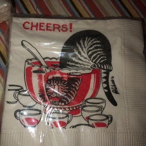 Vintage B.Kliban Party Cat Napkins Cocktail Beverage 3 packs Cheers kitty in punch Bowl Celebrate Party NIP