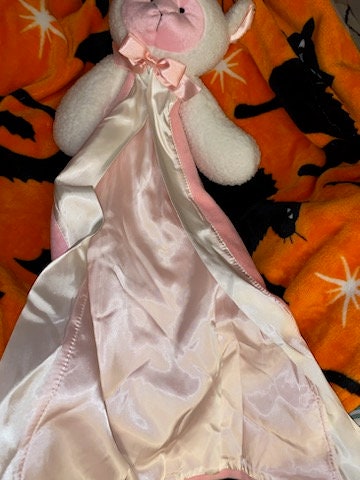 Vintage Stephan Plush Lamb Lovey Pink White Satin Box Trim