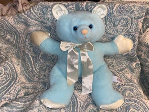 Vintage Heartline Bear Plush Baby Light Blue Satin Paws ears