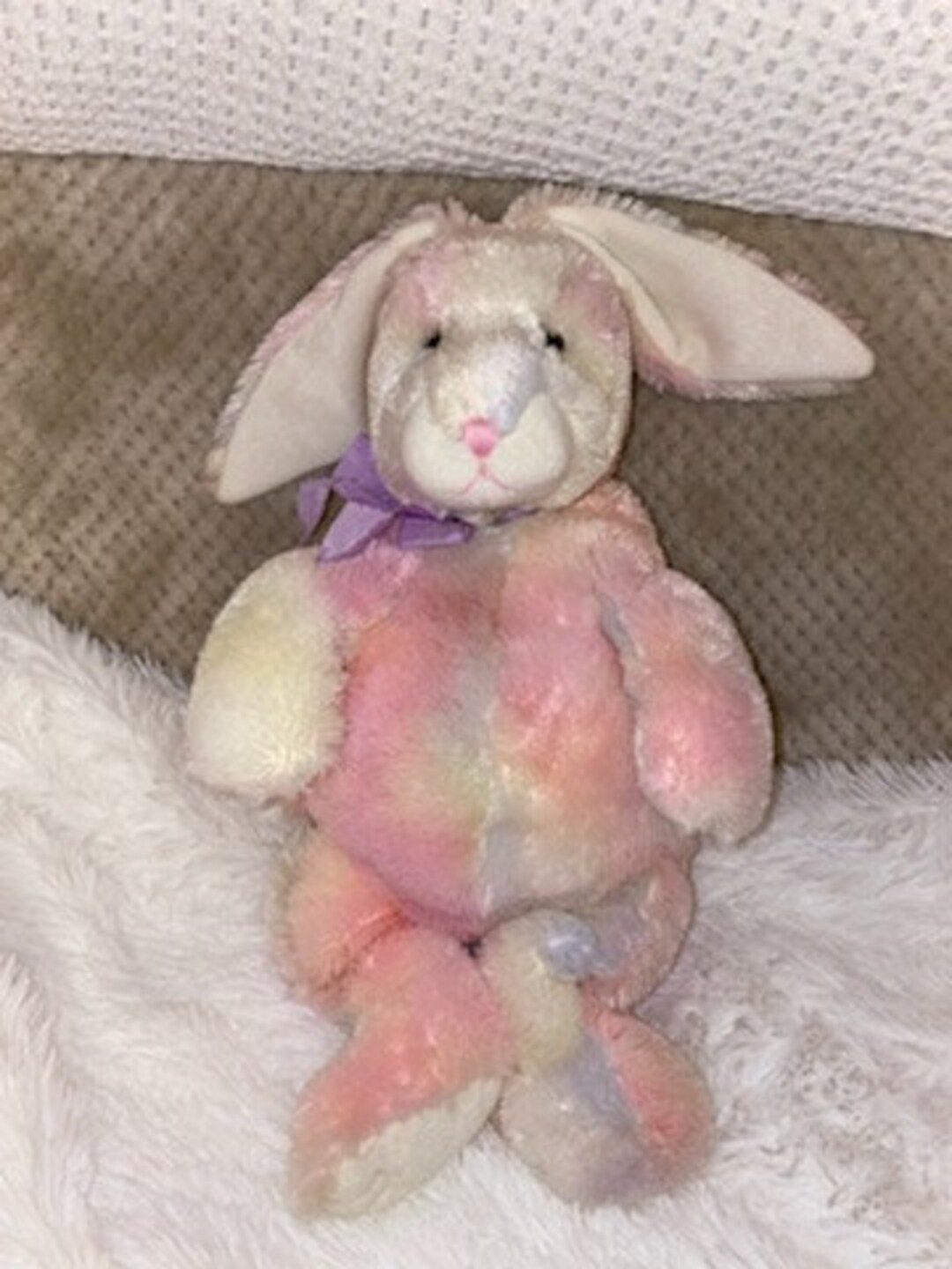 Vintage Russ Bunny Plush Backpack Purse Tie Dye Pinks Yellows Bluish ...
