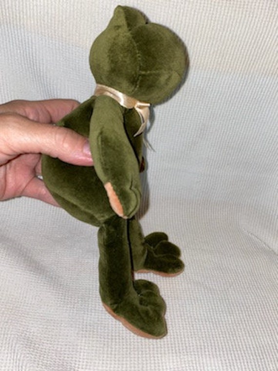 Vintage Manhattan Toy Frog Plush Arms Legs Velour Dark Green Brown
