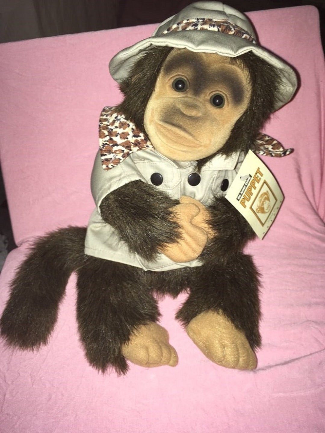 Vintage Monkey Puppet with Dress and Hat Hosung NY 90's