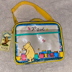 Vintage Winnie The Pooh Lunchbox Soft Classic Honey Pots Bees Butterfly Transparent Clear and Blue Sandwich box Thermos NWWT