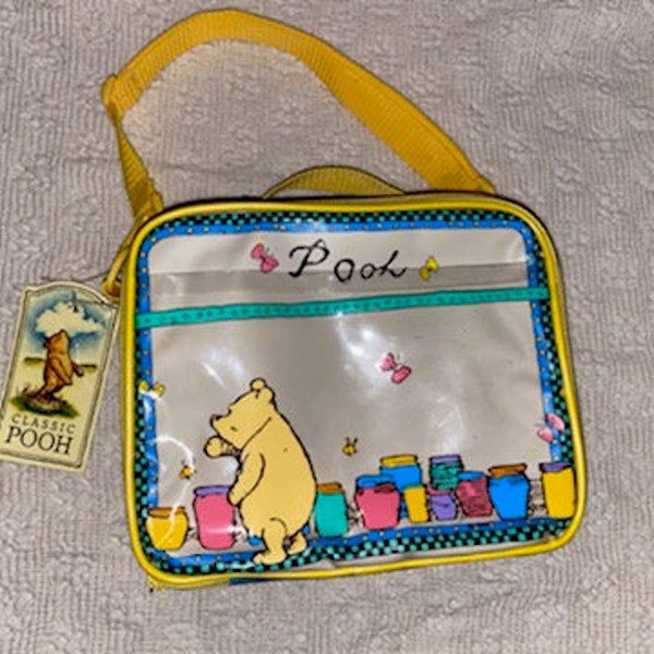 Vintage Winnie The Pooh Lunchbox Soft Classic Honey Pots Api Butterfly Trasparente Trasparente Chiaro e Blu Sandwich box Thermos NWWT