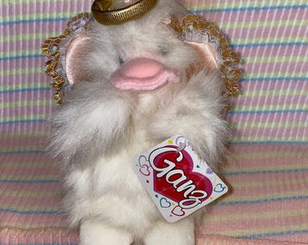 Vintage Ganz pato peluche ornitorrinco Googles Angel Wings nombre es celestial 1995 rosa blanco azul ojos sedoso encaje alas NWWT oro halo cinta