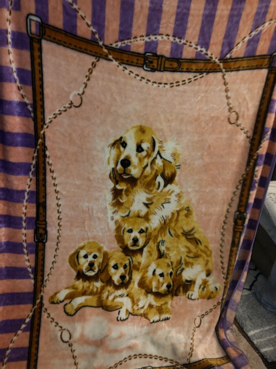 Vintage Novatex Blanket Dog Golden Retriever Mommy Puppies Etsy