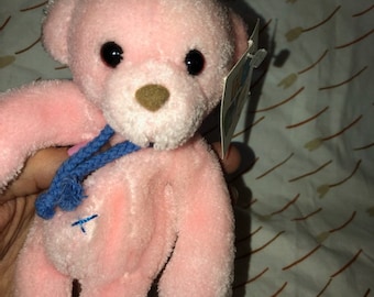 Vintage Gund Bear Plush Pink Hot Shots NWWTS Blue Rope Cord