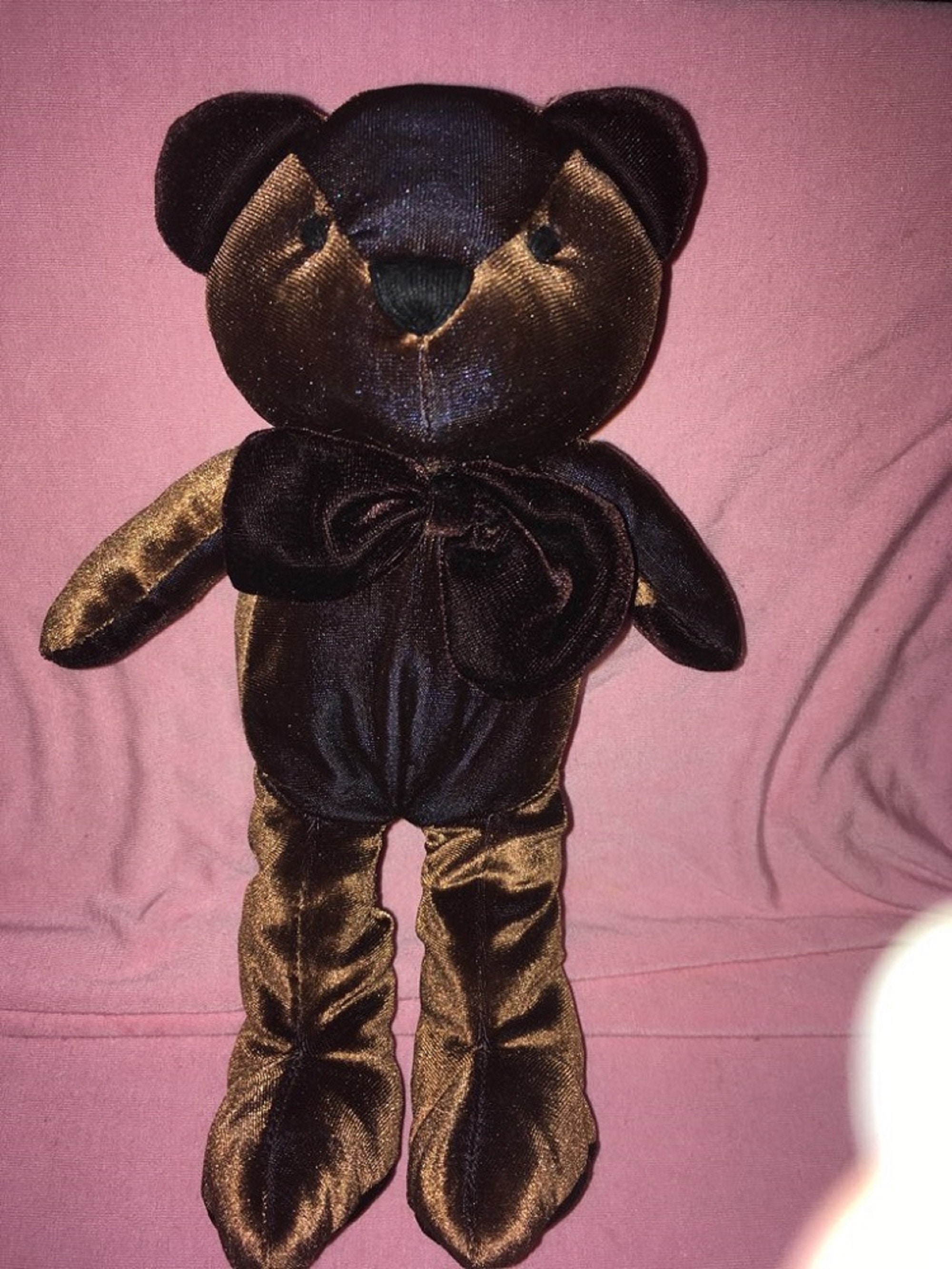 高速配送 Vintage Manhattan Bear Plush Velour Shine Dark Brown Bean ぬいぐるみ