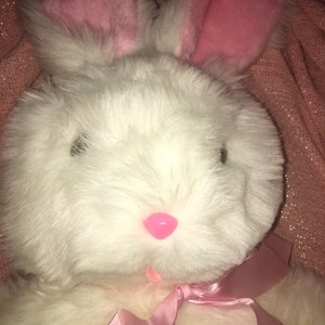 Vintage K B Bros Bunny plush Fluffy white Pink nose Felt Tongue 28&quot; KB K.B Easter Rabbit ECU