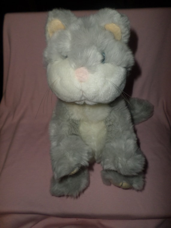 Gund Cat plush Gray White pink nose sits up 12 cat gund kitty meow gray vintage tail