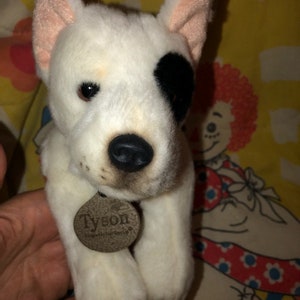 Vintage Keel Toys Dog plush Tyson Bull Terrier Eye black patch ECU white 8&quot; Version