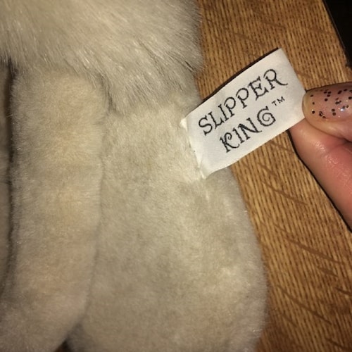 Vintage Slipper King Husky Dog plush Slipper Slip on backs not full slippers ECU like new Womens 7-8 Felt Tongue open discount mouth Wolf 1990