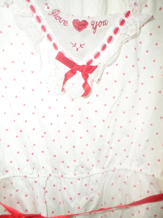 Lingerie White Little Red Hearts All Over Red Ribbon Says I Love You Pajama  Party NWTS High Cut Size Medium Teddy Vintage 