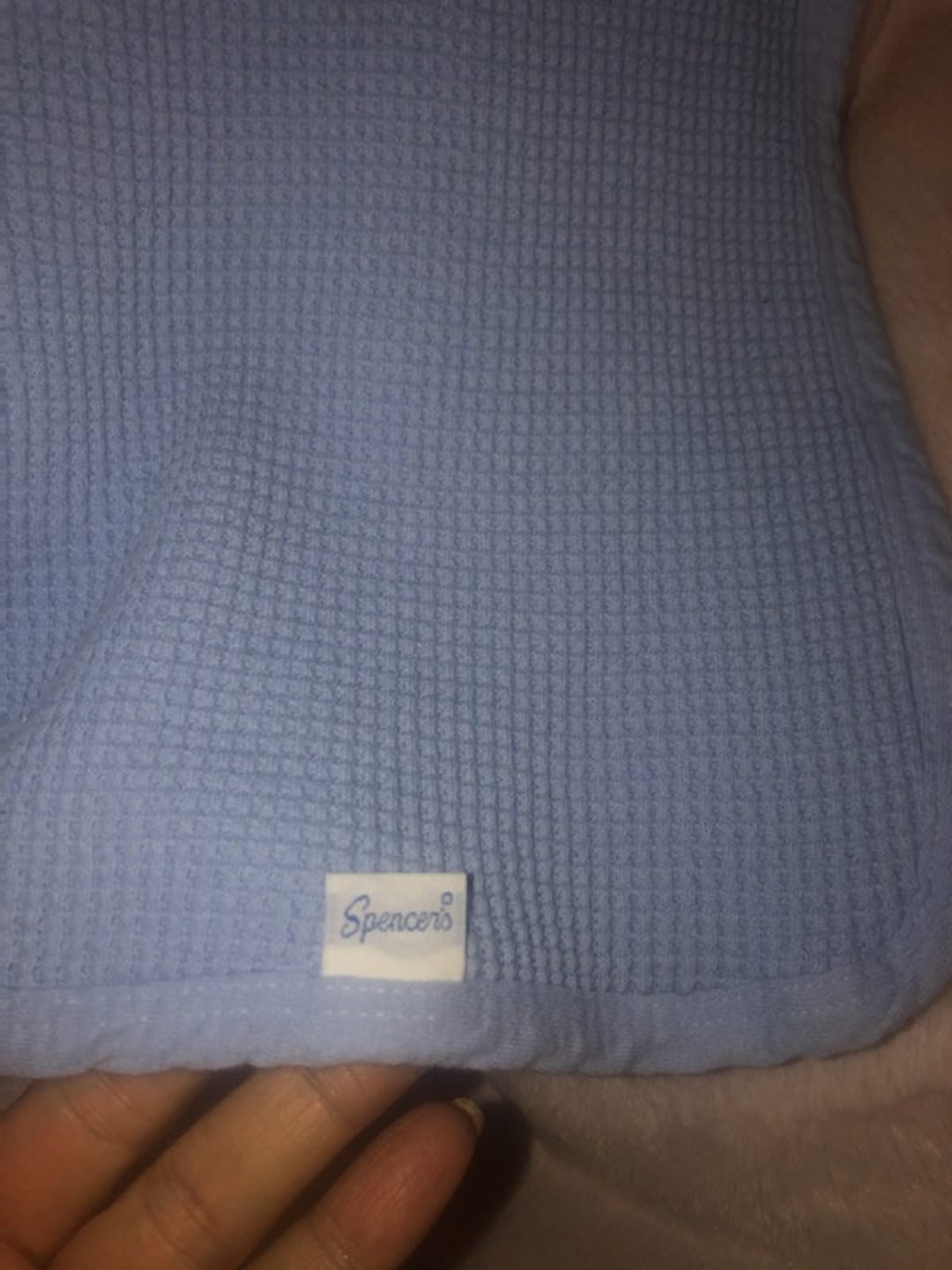 Vintage Spencers Baby Blanket Thermal Blue Periwinkle Waffle Weave 100