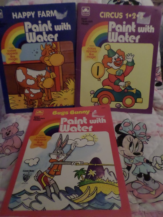 Paint With Water Book Lot Farm Circus Bugs Bunny Numbers Less Mess Kids  Fund Child Play Date Craft Vintage 