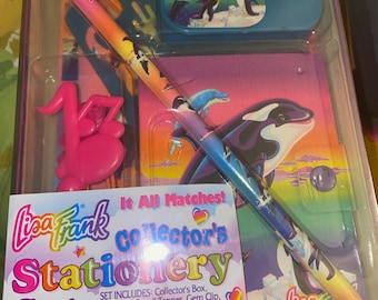 Vintage Lisa Frank Whale Stationary Set Max NIB Stickers 4 sheets Dispenser Whales tape Snap Book Magnets Easter stickers Kaleidoscope Husky