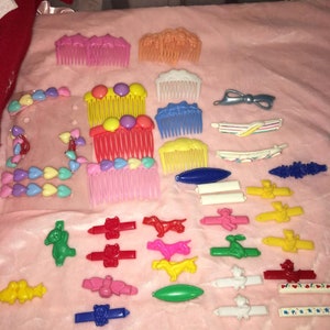 Vintage Hair Barretts Metal plastic Clips Ponytail flowers Animals Lot sets Girls doll braids Accessories butterflies Hearts Cats birds image 3