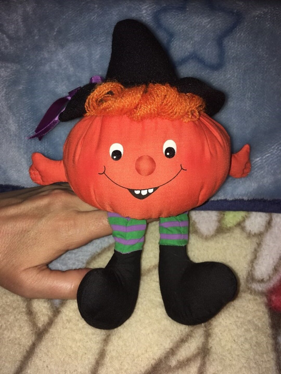 Hallmark Halloween Pumpkin Jack O Lantern White Teddy Bear Plush