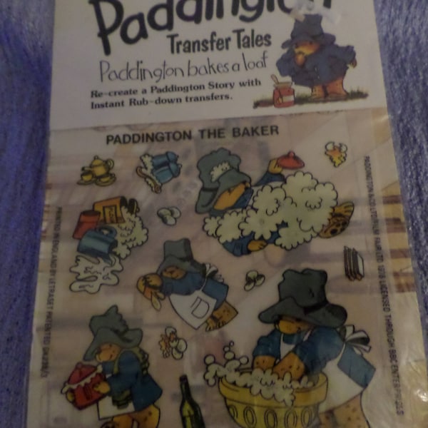 Letraset Paddington Bear Rub down Transfers Bakes a Loaf Vintage England 1976 Rub ons Transfer Tales NIP