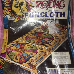Vintage Zodiac Tablecloth Plastic Horoscope Party Mod Retro Clues about you hang conversation NIP Signs 72&quot;x42&quot; You get 2