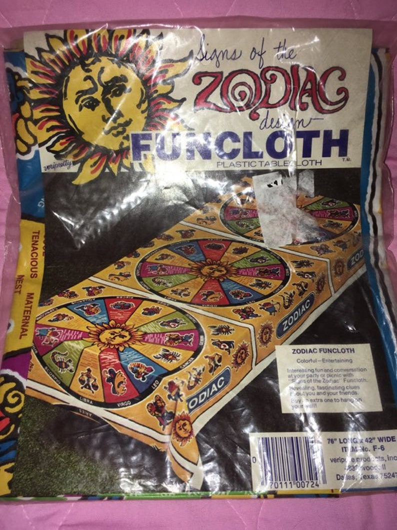 Vintage Zodiac Tablecloth Plastic Horoscope Party Mod Retro Clues about you hang conversation NIP Signs 72x42 You get 2