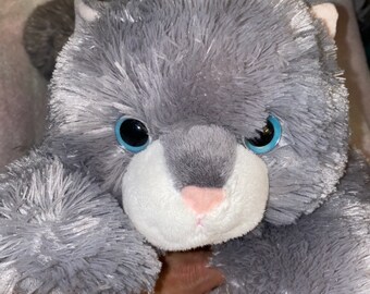 Vintage Aurora Cat Plush Grayson Blue Eyes Gray Fuzzy NWTS Pink Velour Nose White 20"