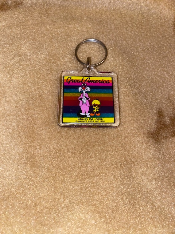 Vintage Great America Keychain Sylvester Tweety Bird Where's the Chicks? VGC
