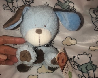 Vintage Carters Dog Plush Baby Blue Brown Polka Dot Ribbon 6.5 NWTS Rattle Inside Etsy