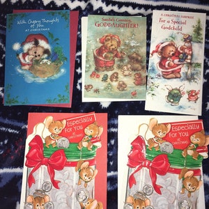 Vintage Hallmark Christmas Card lot Mary Hamilton puppy kitten Mice Mouse Money Pawprints Baby Shower