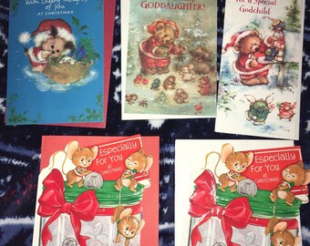Vintage Hallmark Christmas Card lote Mary Hamilton gatito cachorro Ratones Mouse Money Pawprints Baby Shower