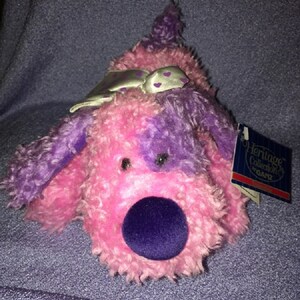 Vintage Ganz Dog plush Puppers Valentine Purple Pink NWTS Round nose 9&quot; Heritage Collection