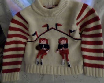 Vintage Popsicle sweater football Boys kids players red blue white cream stripes sports retro Popsicle 3D hands legs winter Christmas