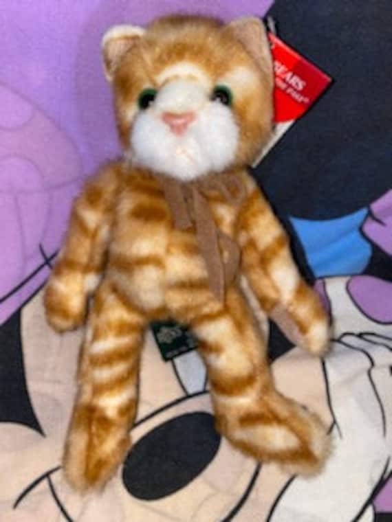 Vintage Russ Cat Plush Tabitha Orange Tabby Kitten Green Eyes NWTS Corduroy  Palms Feet Suede Ribbon 8 