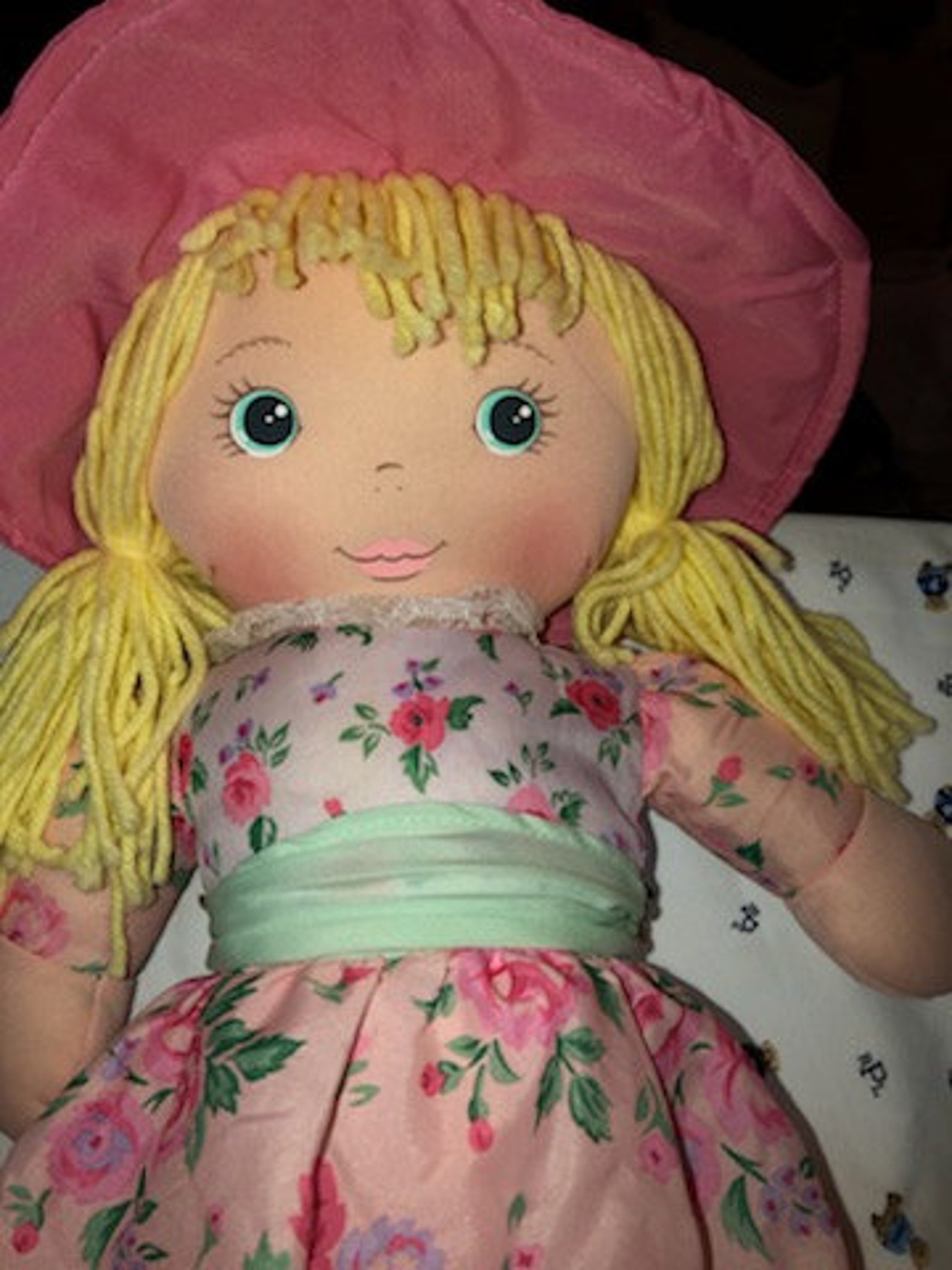 Vintage Avon Doll plush Yellow Yarn Hair Pink Floral Dress Etsy