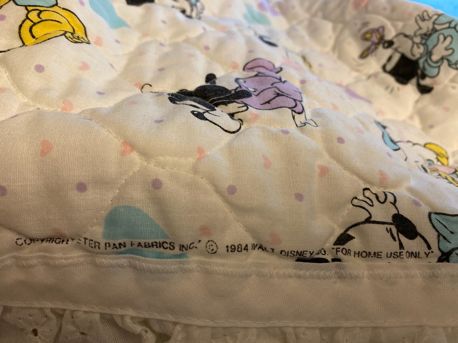 Vintage Disney Babies Baby Blanket Quilt Thin Soft Comfy Mickey Minnie Daisy Donald Duck Pluto Lace Trim Hand Made 1984 ECU Etsy Canada