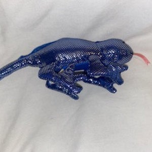 Vintage Manhattan Toy Plush Lizard can double as A Finger puppet More like a stuffed Animal Blue Silky Shimmers Pink Ribbon Tongue ECU1998