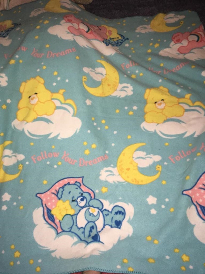 Vintage Care Bears Baby Blanket Toddler Fleece Aqua Blue Moon Etsy