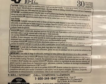 Vintage Huggies Ultratrim Diapers Dated 2000 ABC 123 Size 4 Weight 22-37 lbs NIP 30 unopened