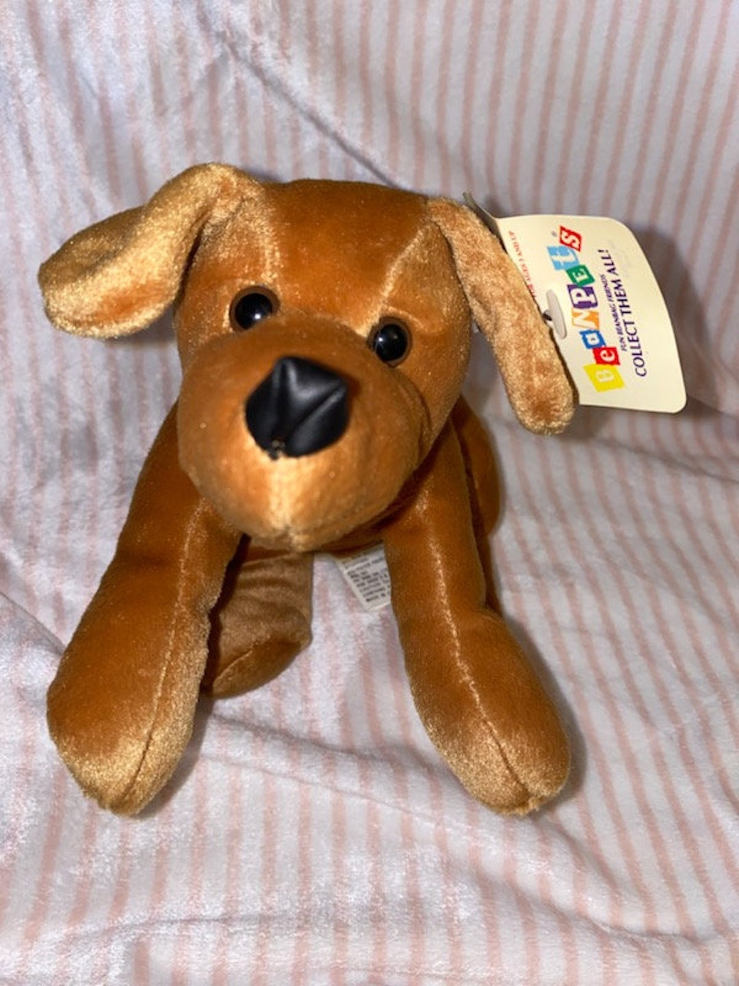 Vintage Bean Pets Dog Plush Brown Black Pleather Nose Kelly 9 Cat Black