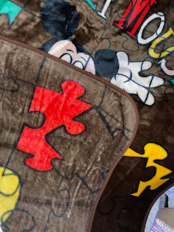 Vintage Mickey Mouse Blanket Puzzle Pieces Dark Brown 61