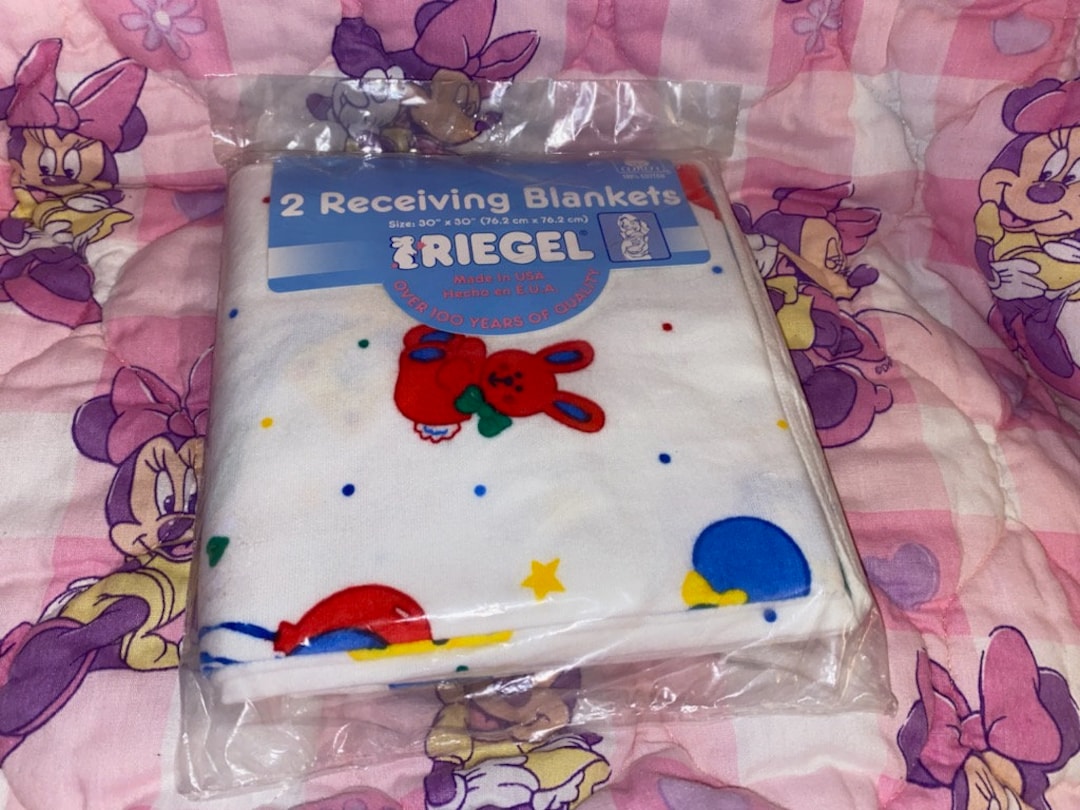 Vintage Riegel Baby Blanket Receiving Red Bunnies Yellow Bears Balloons ...